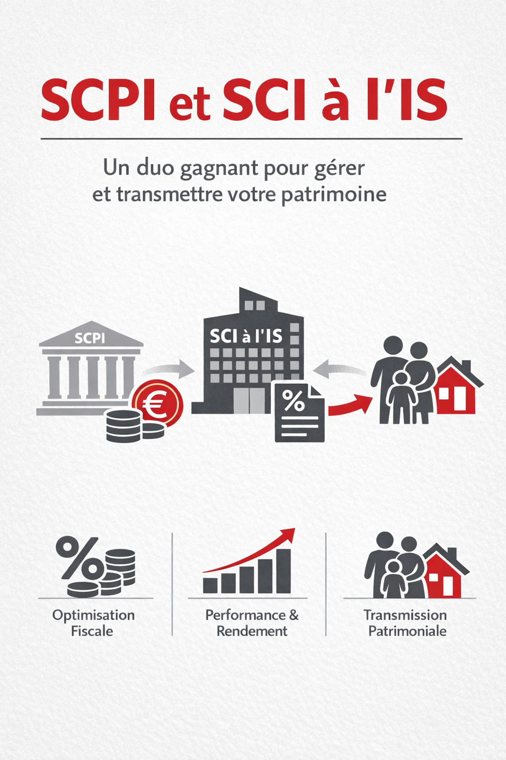 SCPI et SCI à l’IS : schéma explicatif du montage pour optimiser la fiscalité et la transmission du patrimoine
