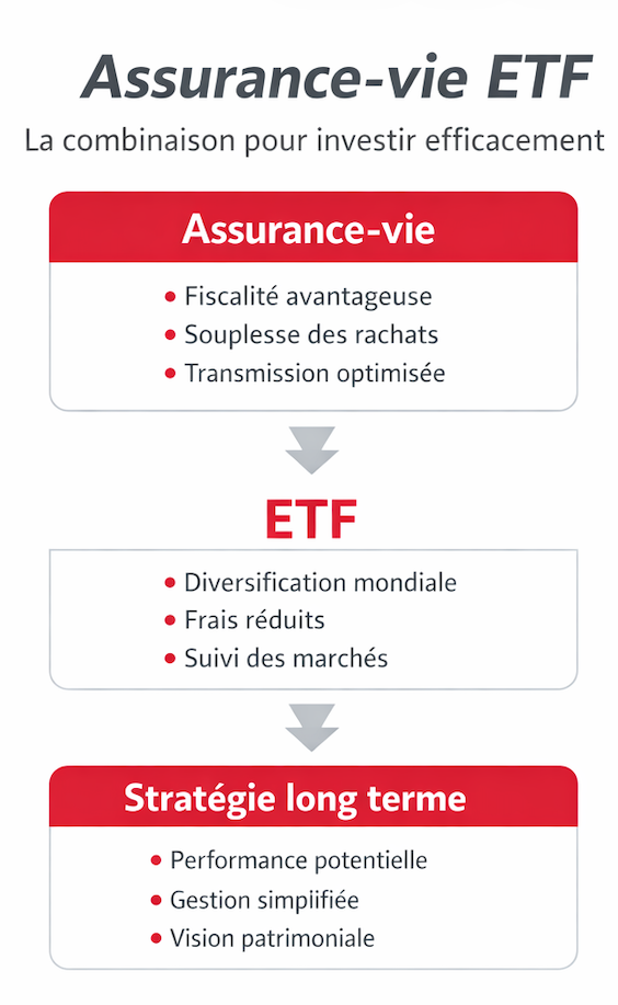 Schéma pédagogique expliquant le fonctionnement de l’assurance-vie ETF
