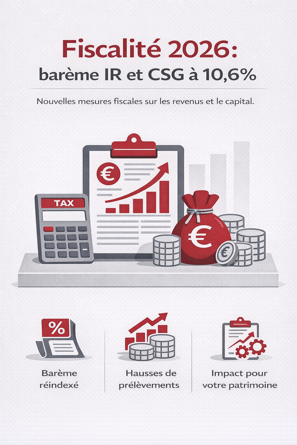 Infographie Fiscalité 2026 : barème IR et CSG à 10,6 %