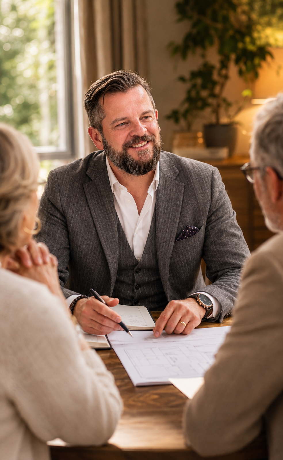 Conseiller accompagnant un couple dans la préparation d’un projet de reconversion professionnelle